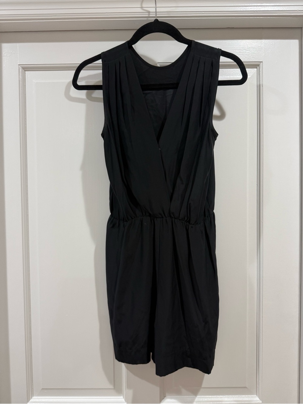 Amanda Uprichard Black Sleeveless V-Neck Gathered Waist Dress